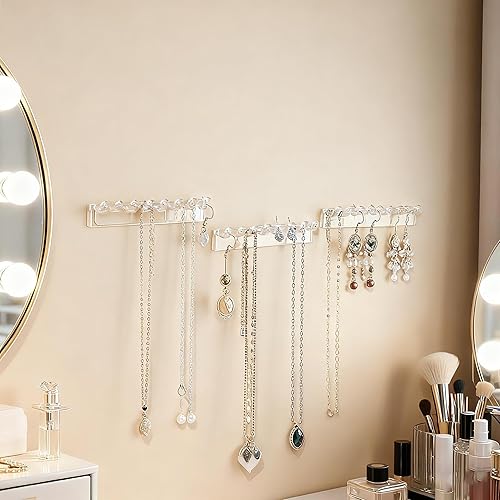 Miniatura 2 de Paquete de 6 ganchos acrílicos para colgar collares en la pared, organizador de joyas con 48 ganchos para collares, aretes y pulseras