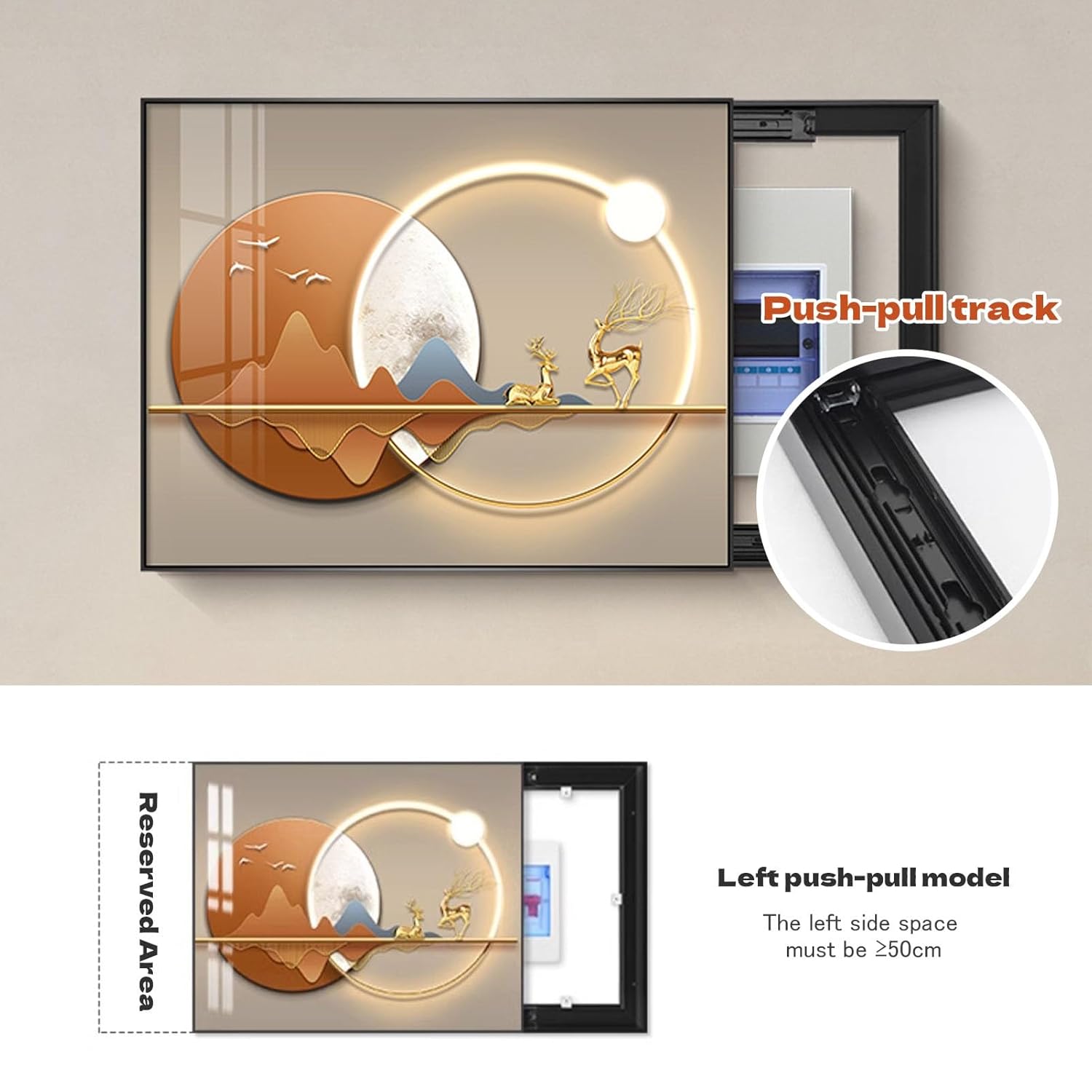 Fuse Box Cover Cabinet Indoor Hide Electrical Panel Cover Decorative Painting Push-pull Design Creative Wall Circuit Breaker Panel for Living Room, Easy to Install(Style 13,55x45CM(21.6x17.7in)