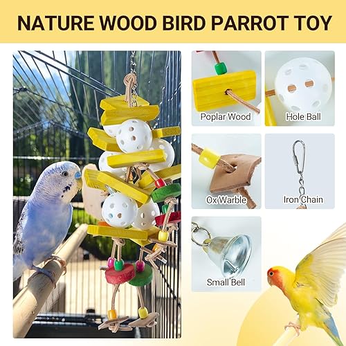 Miniatura 3 de Juguete de loro para pájaros, bloques de madera natural, juguete para masticar pájaros, juguetes coloridos para aliviar el estrés para periquitos,
