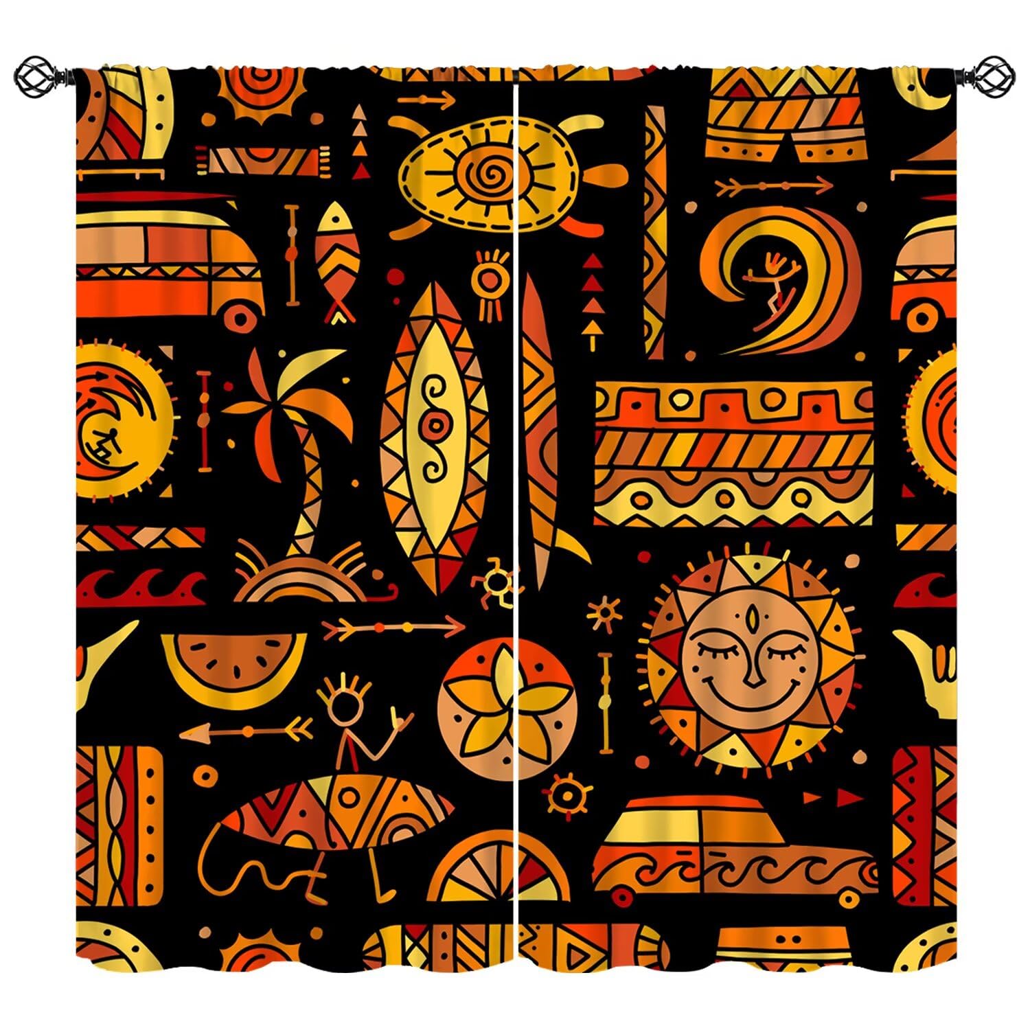Moderw African Tribal Curtains, Colorful Ethnic Symbols Elements Window Treatments Vintage African Clay Bohemian Geometric Traditional Blackout Window Curtain for Bedroom Living Room W84xL84in