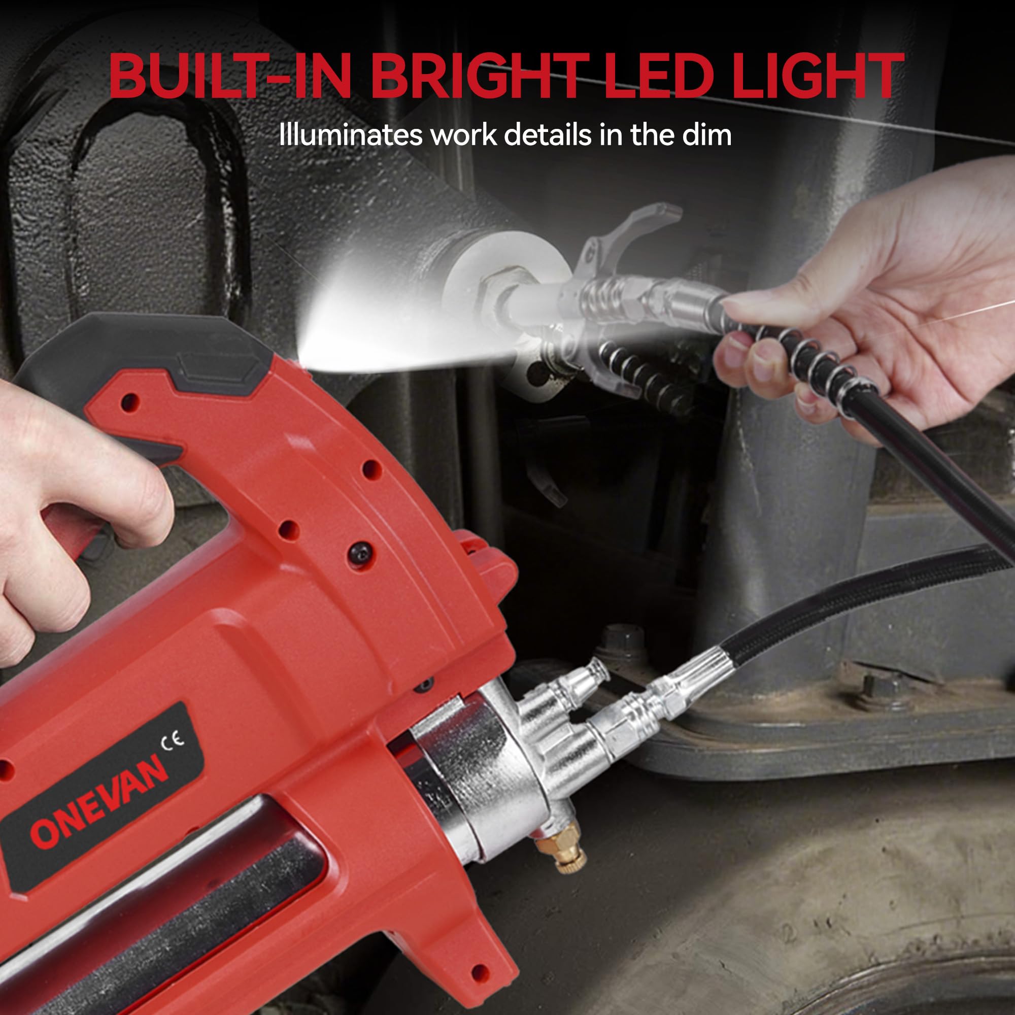 ONEVAN Ingrassatore a Batteria 12000 PSI, Pistola per Grasso Elettrica con Motore Brushless 800W, Serbatoio 600CC, 2 Batterie da 4.0Ah e Accessori Completi, per Auto, Agricoltura e Industria (Rosso)