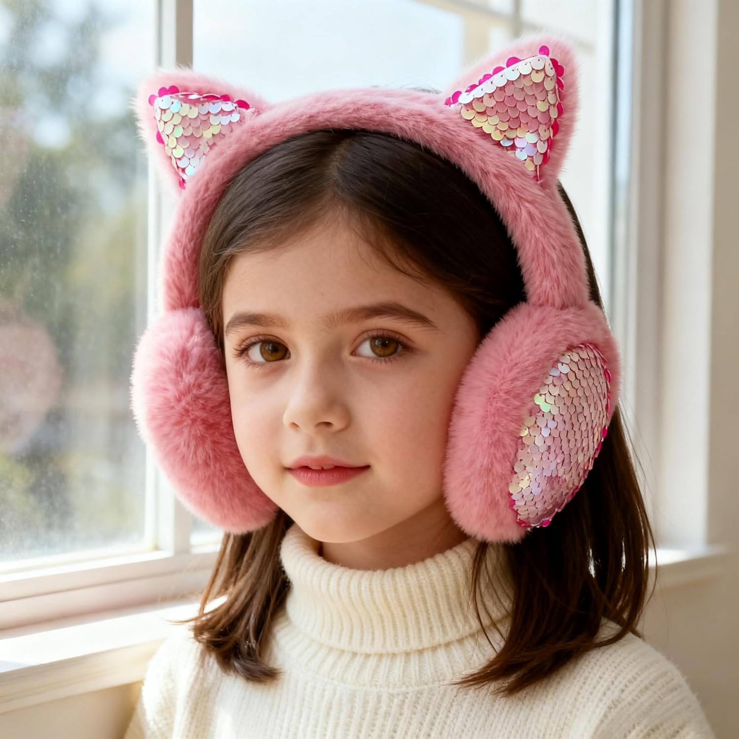 Mei MACLEOD Girls Earmuffs Knit Winter Ear Muffs Gloves Set for Kids Boys Cold Weather Ear Warmer - Image 2
