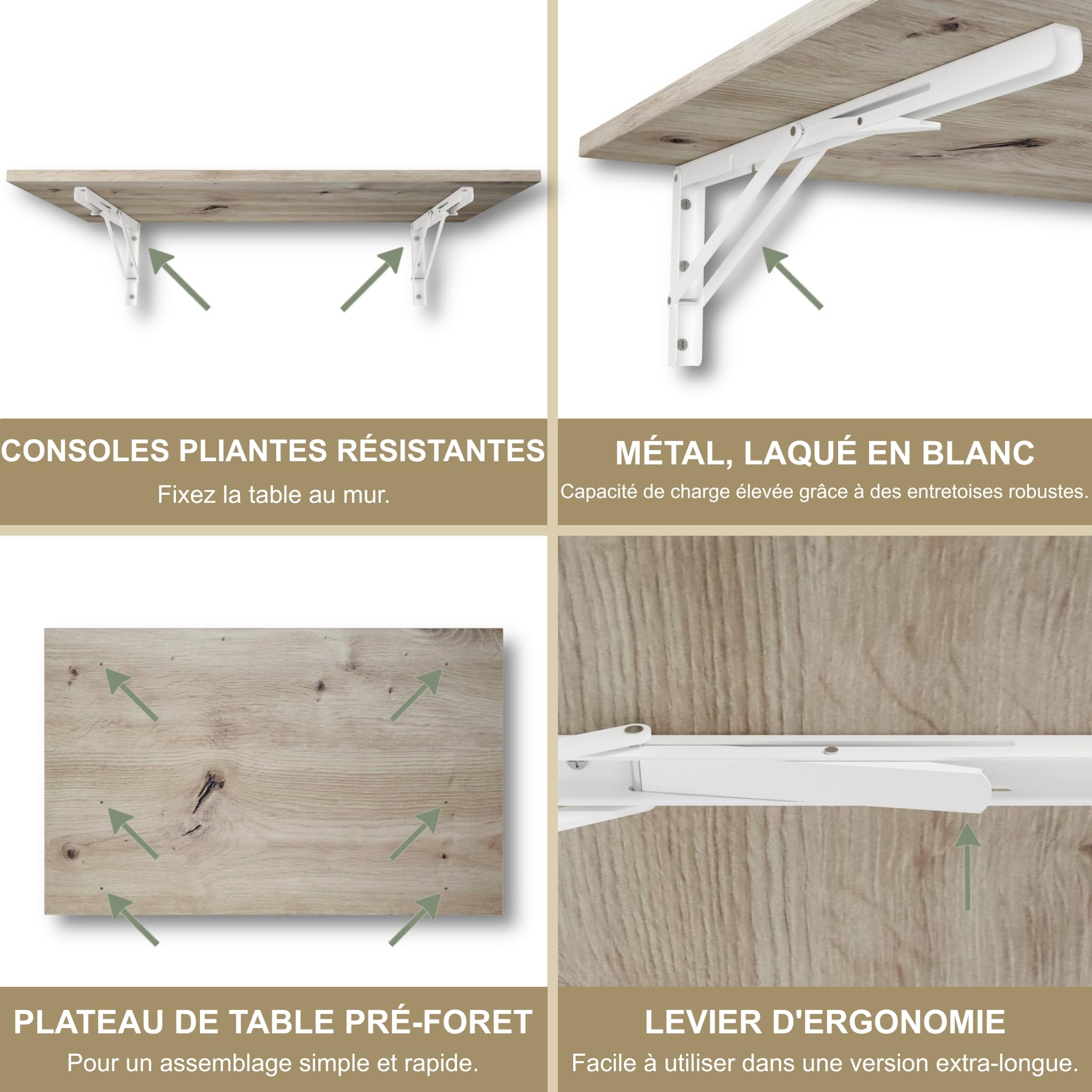 KDR Table Murale Pliante 80 x 50 cm – Table Rabattable Murale Gain de Place, Bureau Pliable, Table de Cuisine ou Salle à Manger, Table Murale pour Petit Espace, Montage Mural Polyvalent (Chêne noueux)