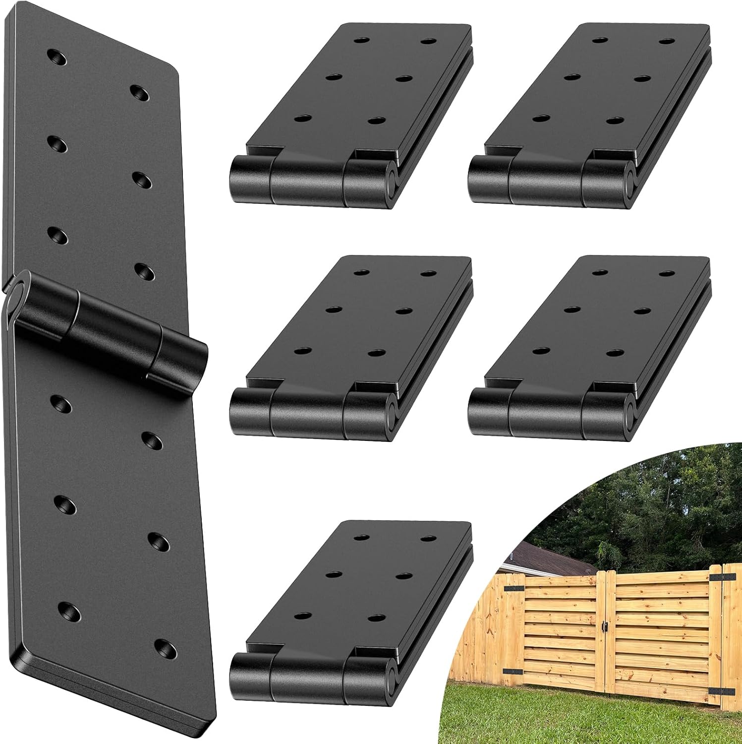 Fence Gate Hinges Heavy Duty 6Pcs - 270 Degree Adjustable Barn Doors Hinge with Screws,Bifold Strap Butt Folding Hardware for Backyard,Wood Doors,Garden,Black