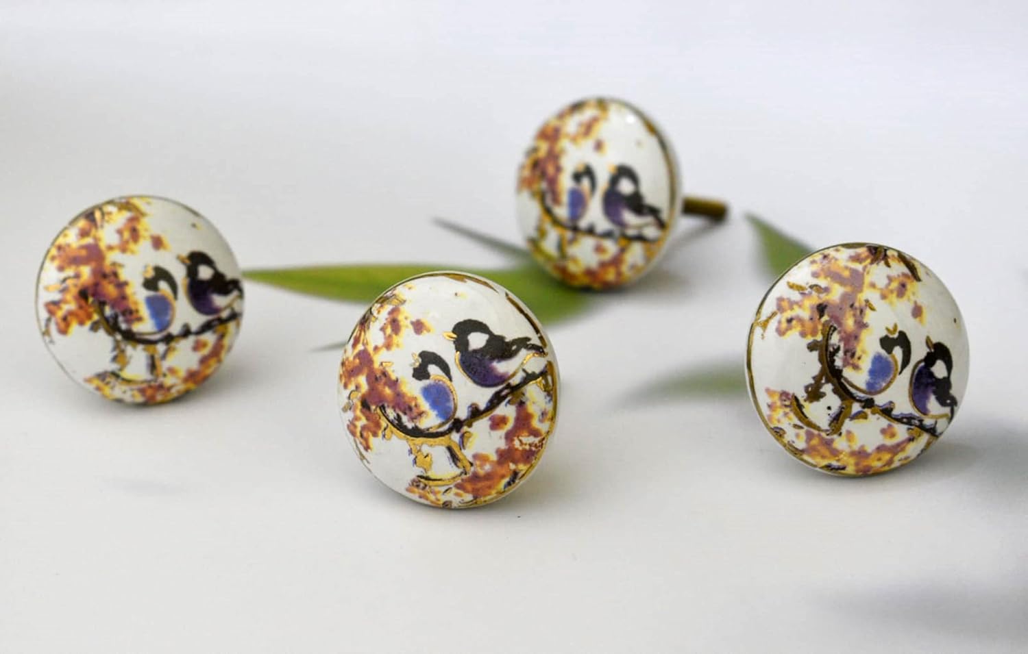 Printed Ceramic Knobs - Set of 10 Bird Print Ceramic Knobs for Kitchen Cabinet Drawer | Decorative Cupboard Door & Wardrobe Drawer Pulls Furniture Hardware Handle