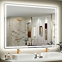 Vista 10 de SMIROR Espejo de baño LED con luces de 22" x 30", espejo de tocador rectangular redondeado iluminado para pared, iluminado frontal y retroiluminado
