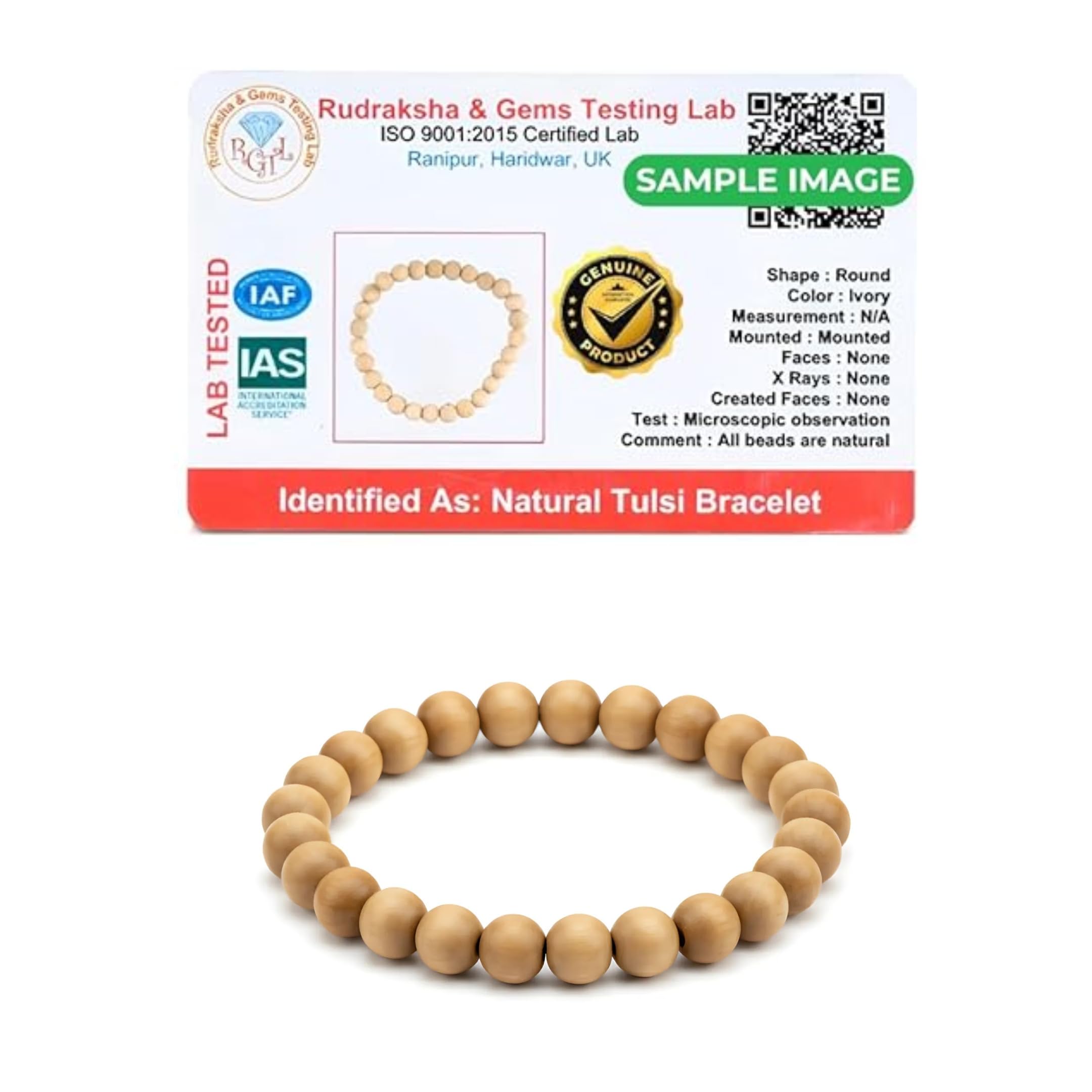 AARTI CART™|Certified Bracelet|Wooden Tulsi Beaded Bracelet|Customsied Size|8MM Beads Style | Unisex | Spiritual |Stylish fishable for Men Women Boys & Girls| (Pack Of 1)