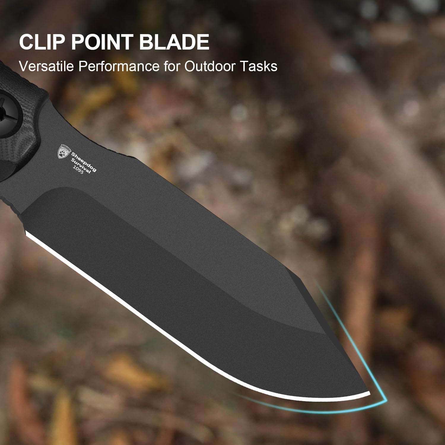 Kizer Sheepdog Survival Fixed Blade Knife, 5.28" 1095 Thick Blade, Black G10 Handle, Fixed Blade Hunting Knife with Kydex Sheath, Camping Fixed Blade Knives with Hammer Pommel, 1105A3