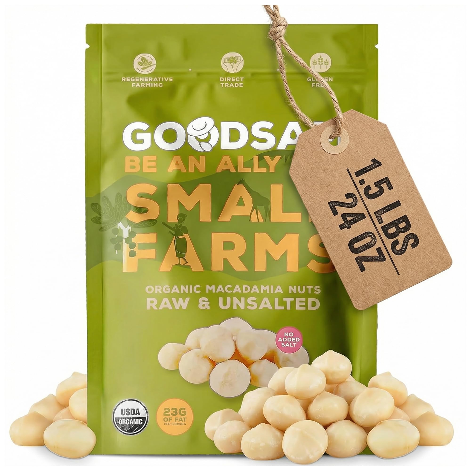 GoodSAM Small Farms Organic Raw Macadamia Nuts 1.5lb | Creamy & Buttery | One Ingredient, Zero Additives | 23g Healthy Fats, 1g Net Carb | Regenerative Family Farms | Unsalted, Non-GMO, Keto