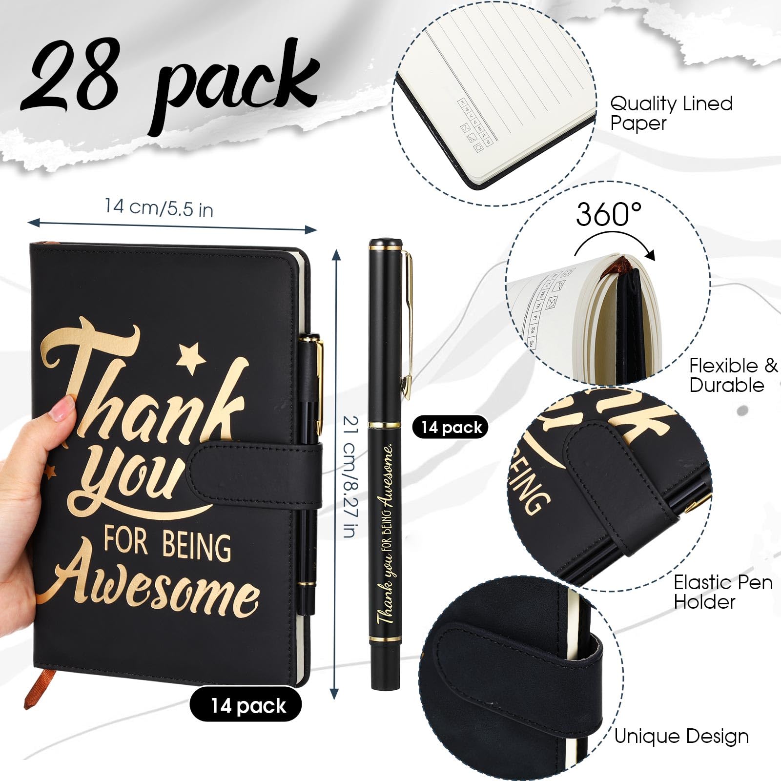 Qilery 28 Stück Team Wertschätzung Geschenke Großangestellte Dankeschön Geschenk A5 Leder Tagebuch Notizbuch mit Kugelschreiber für Weihnachten, Studenten, Lehrer, Freiwillige Management (Großartig)