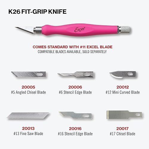 Miniatura 4 de Excel Blades Fit Grip - Cuchillo para manualidades con hoja en ángulo de acero al carbono ultra afilada #11 - Cuchillo de precisión con agarre de