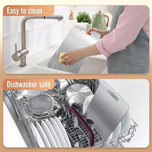 Miniatura 4 de Tabla de Cortar de Titanio 100% para Cocina - Tablas de Cortar Aptas para Lavavajillas con Mango, Tabla de Charcutería Reversible para Mostrador del