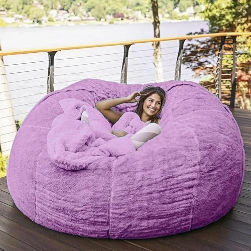 Miniatura 13 de Puf gigante (sin relleno) 5/6/7/8 pies, funda para puf gigante, gruesa, suave, esponjosa, de piel sintética, sofá, cama, puf, sillón reclinable