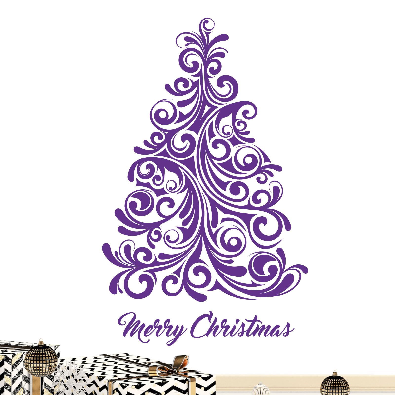 Christmas Tree Swirl - Merry Christmas Festive Wall Sticker [Large] [Purple]
