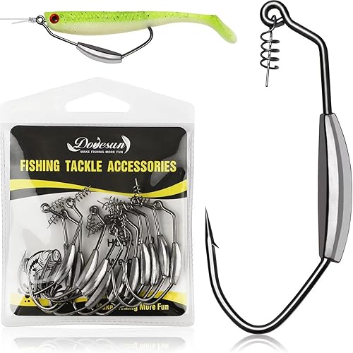 Dovesun 12 piezas44 anzuelos de pesca con peso para agua salada y agua dulce, gusanos sin malas hierbas para pesca de lubina 30 50