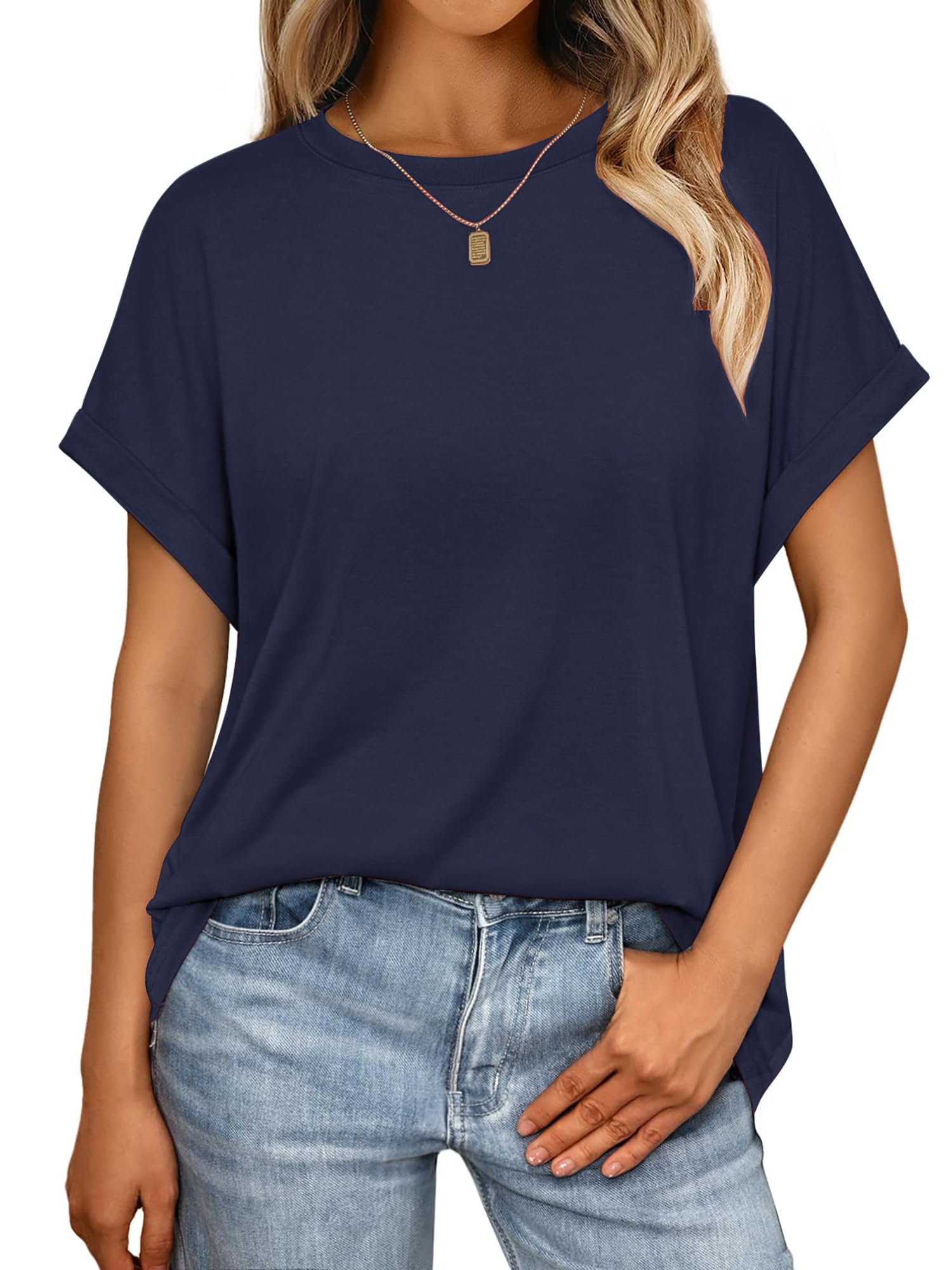Awemeal T-Shirt Damen Basic Kurzarm Rundhals Oberteil Bluse Sommer Oversize Tshirt Blusenshirt Einfarbig Locker Tee Shirts Top Casual Urlaub Sport Trendige Modekleidung