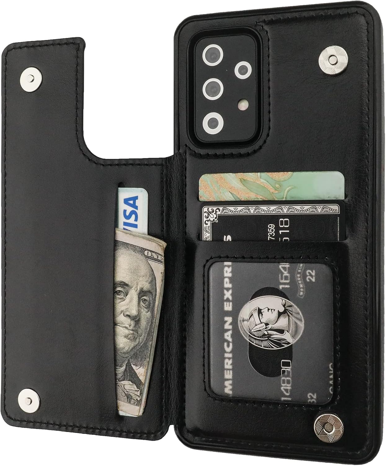 ONETOP Compatible with Samsung Galaxy A52 Wallet Case with Card Holder, PU Leather Kickstand Card Slots Case, Double Magnetic Clasp and Durable Shockproof Cover 5G 6.5 Inch(Black)