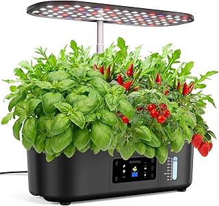 Hydroponisches Anzuchtsystem Smart Garden mit Automatisches Timer 24W LED Pflanzenlampe und 13 Hülsen Indoor Kräutergarten Höhenverstellbar bis zu 41cm(Schwarz)