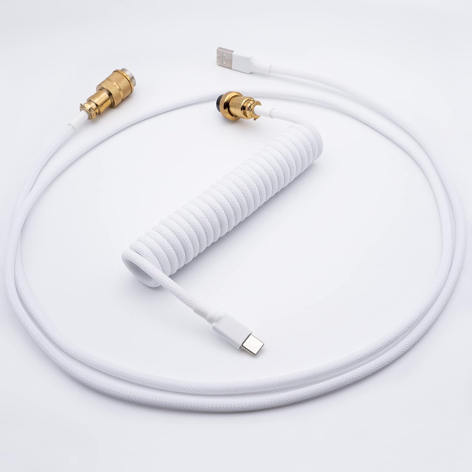 from Scratch Coiled Mechanical Keyboard Cable USB-C for Gaming Keyboard, Double-Sleeved with Detachable Metal Aviator (Snow Storm)
