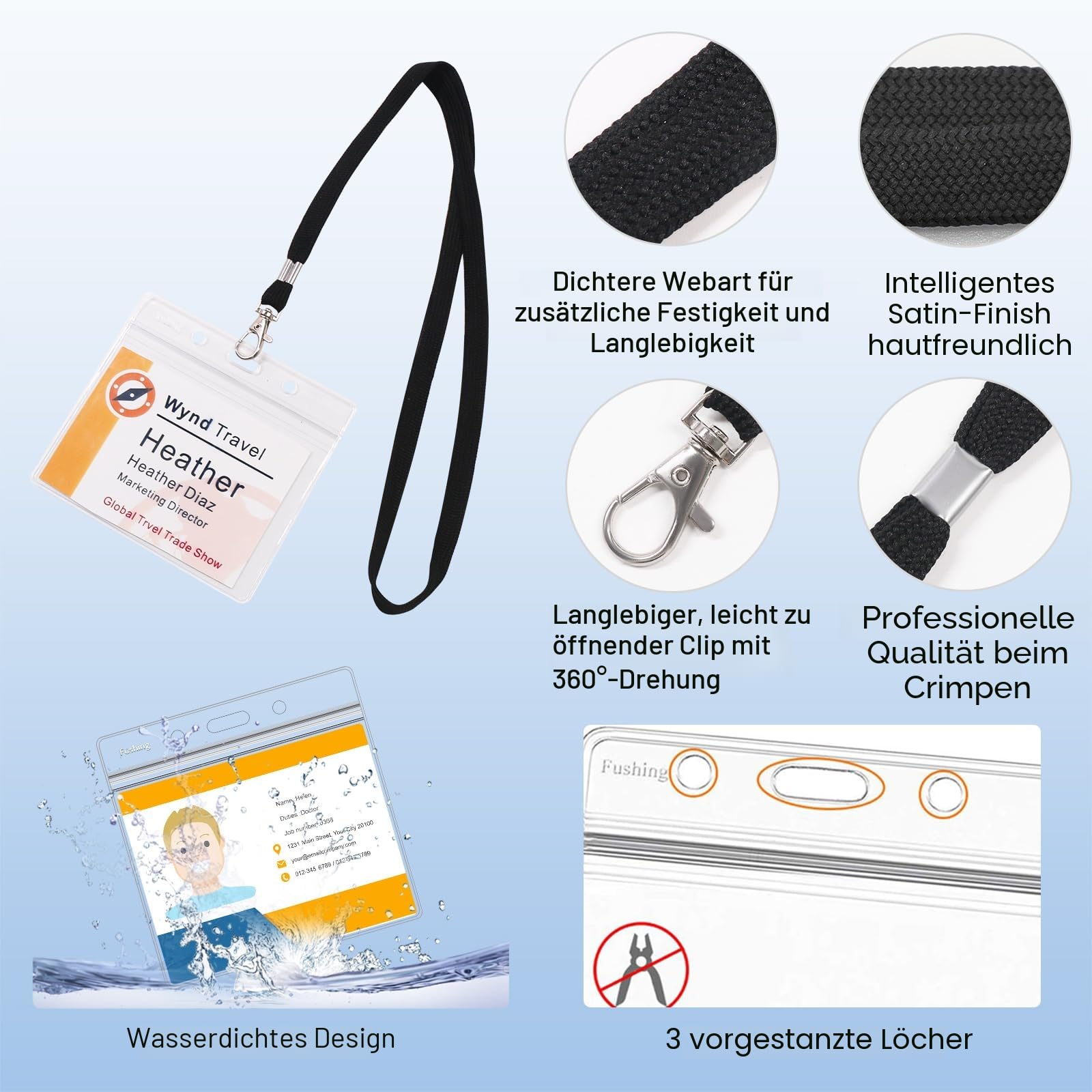 Ausweishülle Mit Band,Fushing 100 Stück Schwarz Lanyards Schlüsselbänder Ausweishülle Namensschilder Mit Schlüsselband Badge Hülle Kartenhülle Mit Band Namensschilder Hüllen Namensschild Mit Band