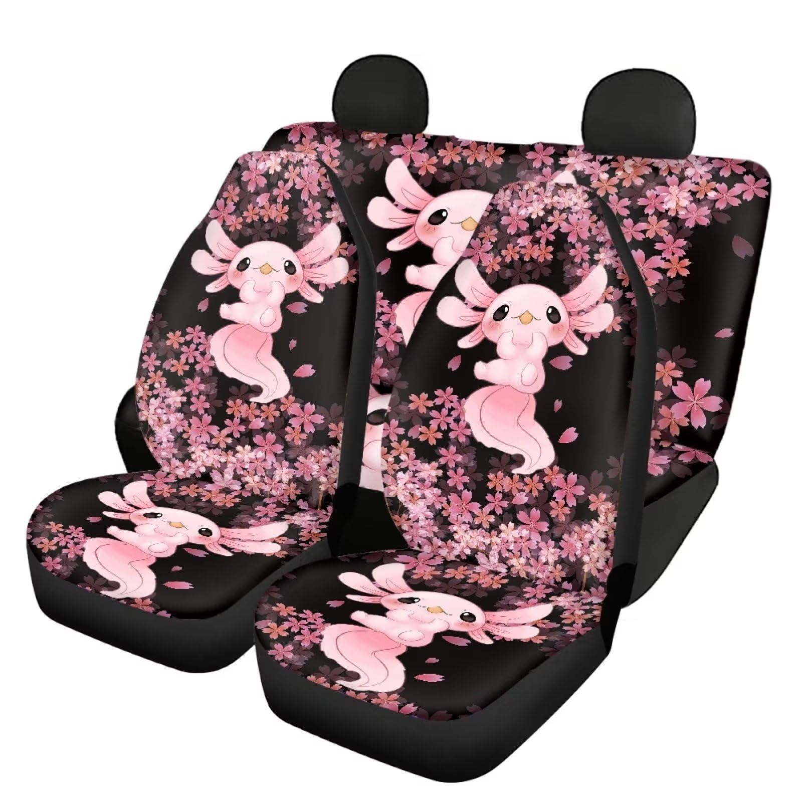 Belidome Pink Axolotl Kirschblüte 4er Set Sitzbezüge Schonbezüge Schonbezüge für Auto LKW SUV Vans, Einheitsgröße