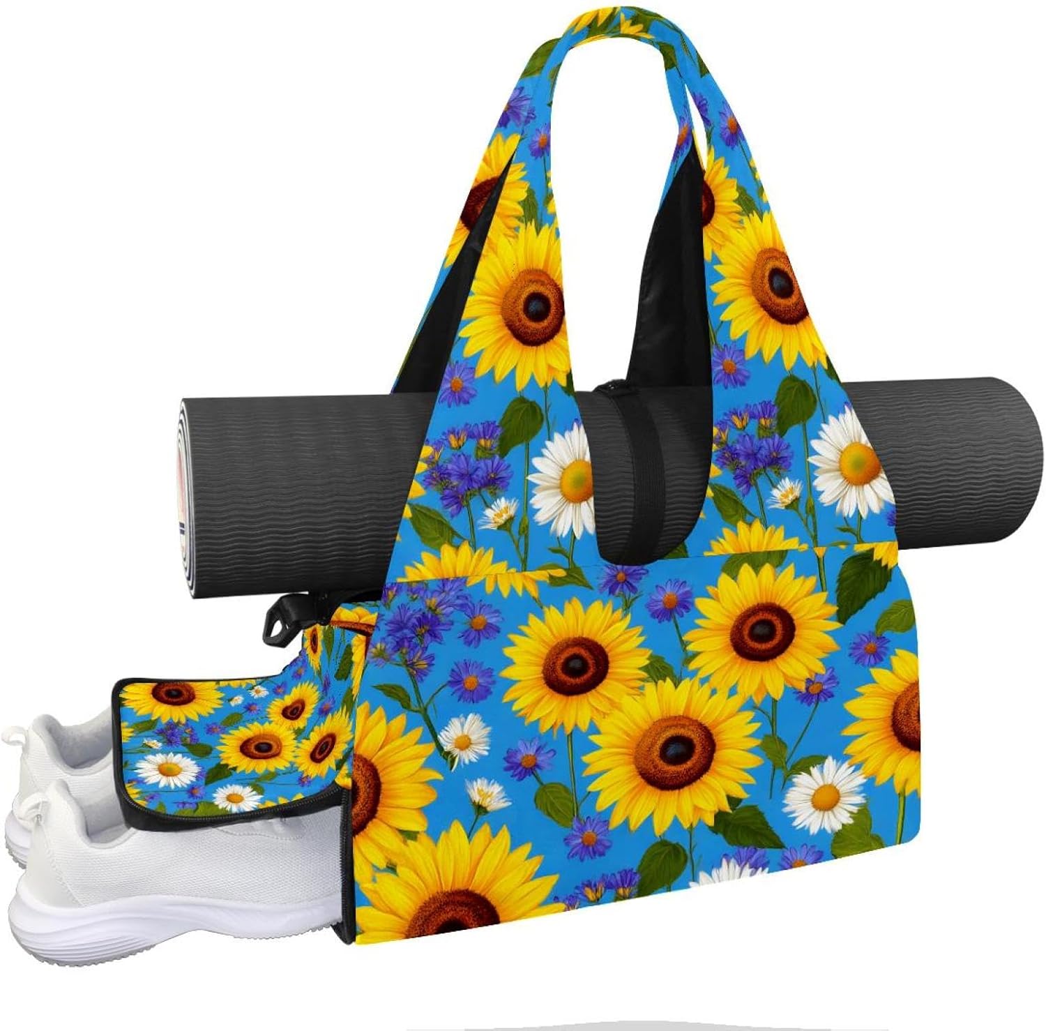 Yoga Mat Bag, Gym Workout Bag with Shoe Compartment, Sunflower Pilates Bag for Women, Quick Access Storage Yoga Tote Bag for Sports Travel Office