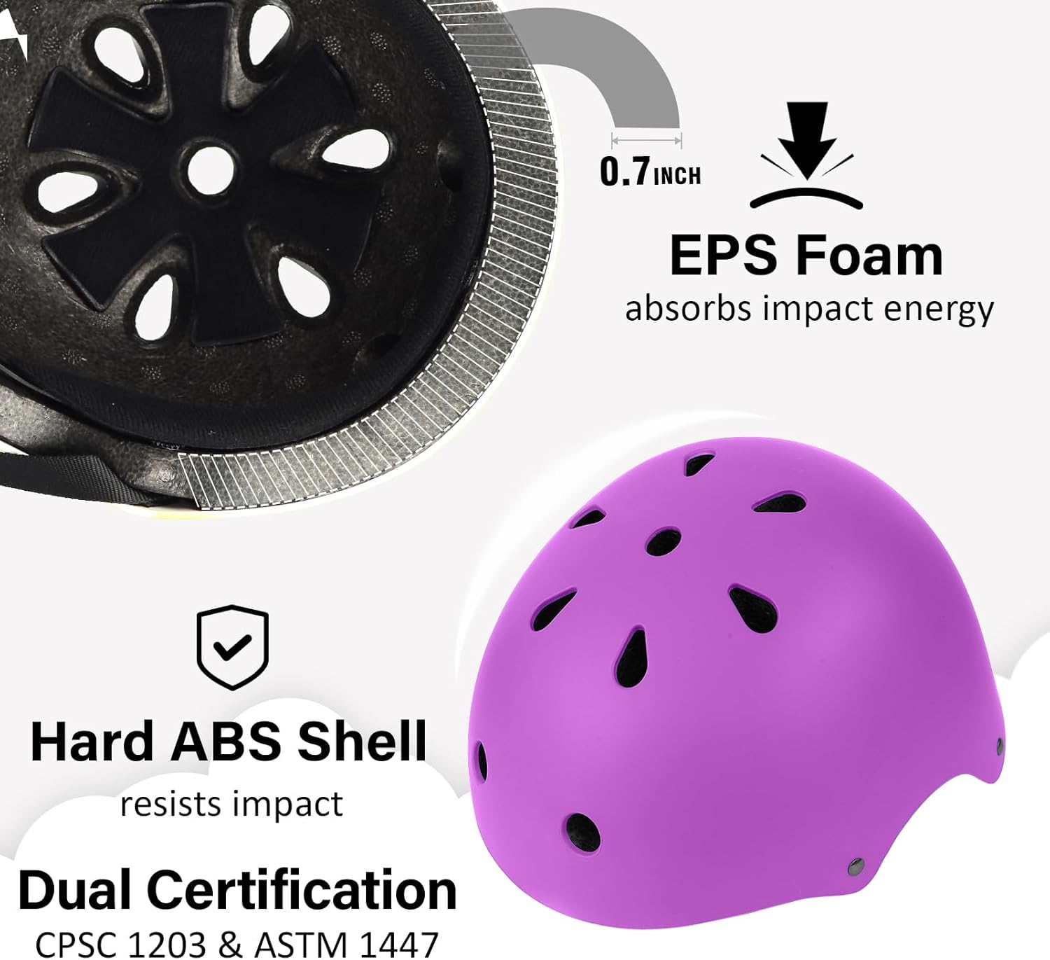 Skateboard Bike Helmet, Lightweight Adjustable, Multi-Sport for Bicycle Skate Scooter, 3 Sizes for Adult Youth & Kids