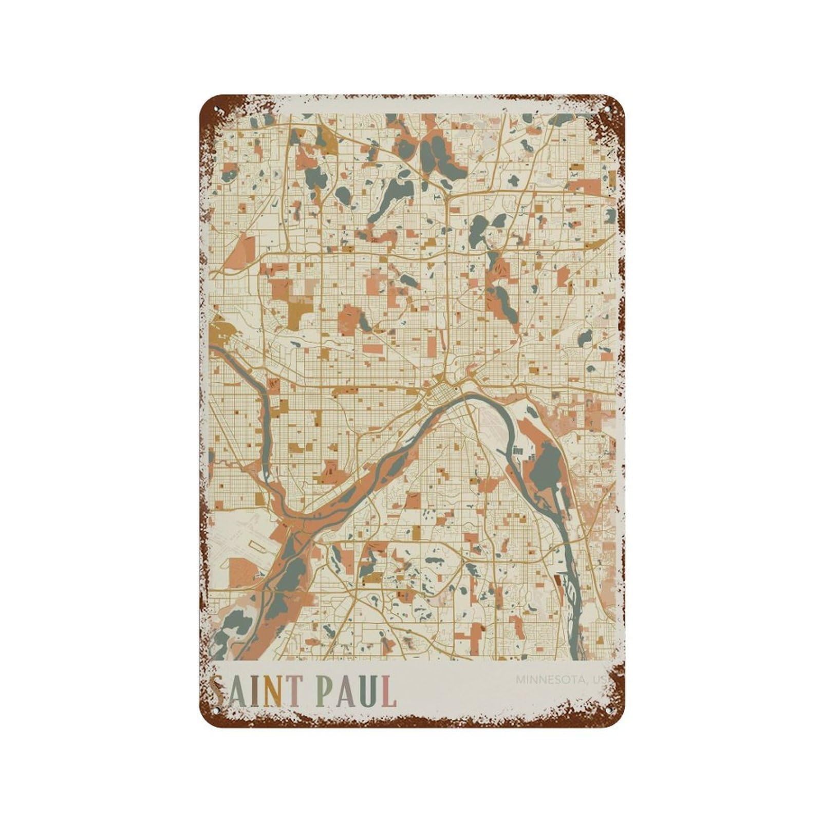 xiaoxiaoshen Saint Paul Map Minnesota Travel Gift Boho Wall Decor Art Metal Tin Poster Modern Home Decor Art Home Bar Shop Decorations Vintage Sign 30x20cm