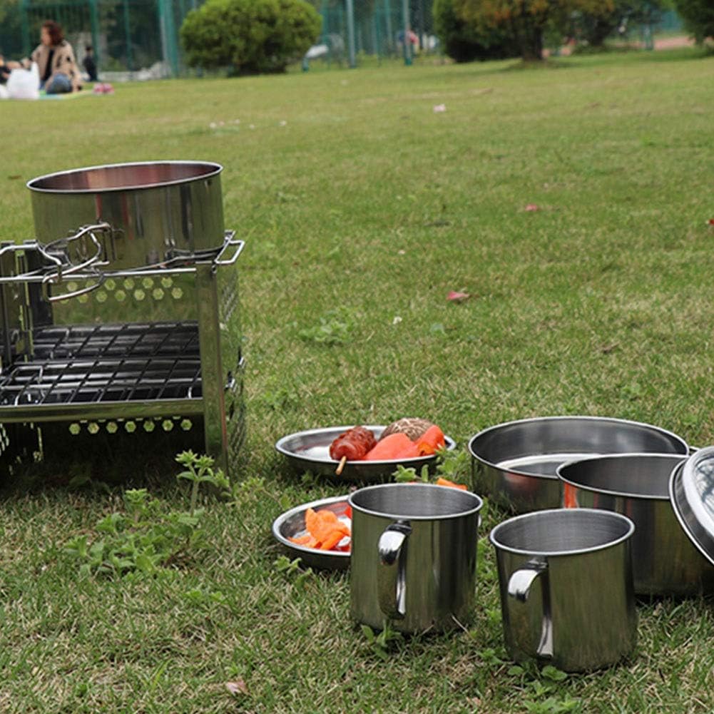8-Piece Stainless Steel BBQ Bowl Camping Cookware Picnic Portable Outdoor Folding Pot Set Environmental Durable
