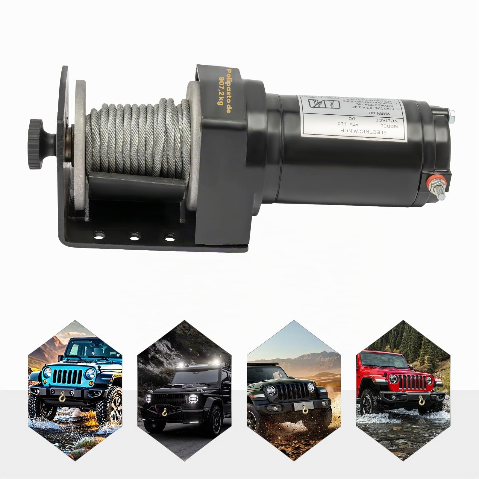 Cabrestante eléctrico 12V de 900 kg, cabrestante motorizado de tracción de cable, IP67 impermeable, cabrestante eléctrico para remolque