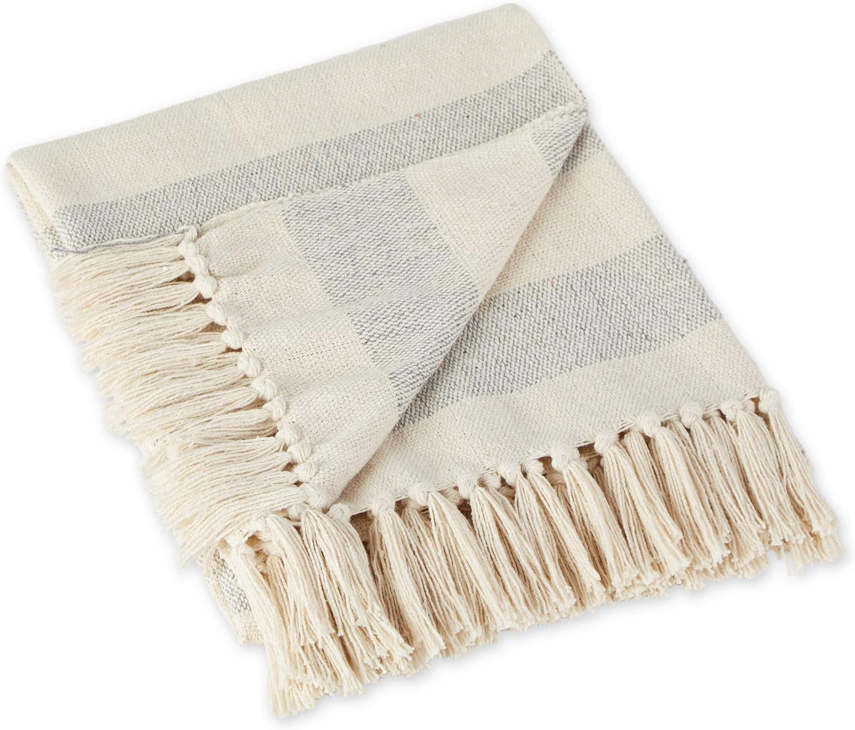 DII Cabana Stripe Woven Throw, Cotton, Gray & Off-White, 50x60