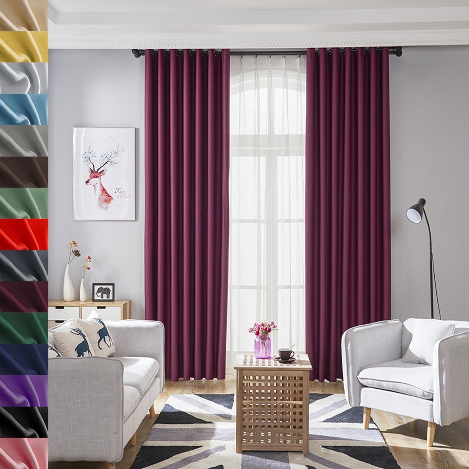 GAIFNAG 100% Blackout Curtains 250 x 50 cm Thermal Insulated & Noise Reducing, Facile da Installare Snow White Sheer Curtains for Apartment/Hotel Dorm, Red Wine