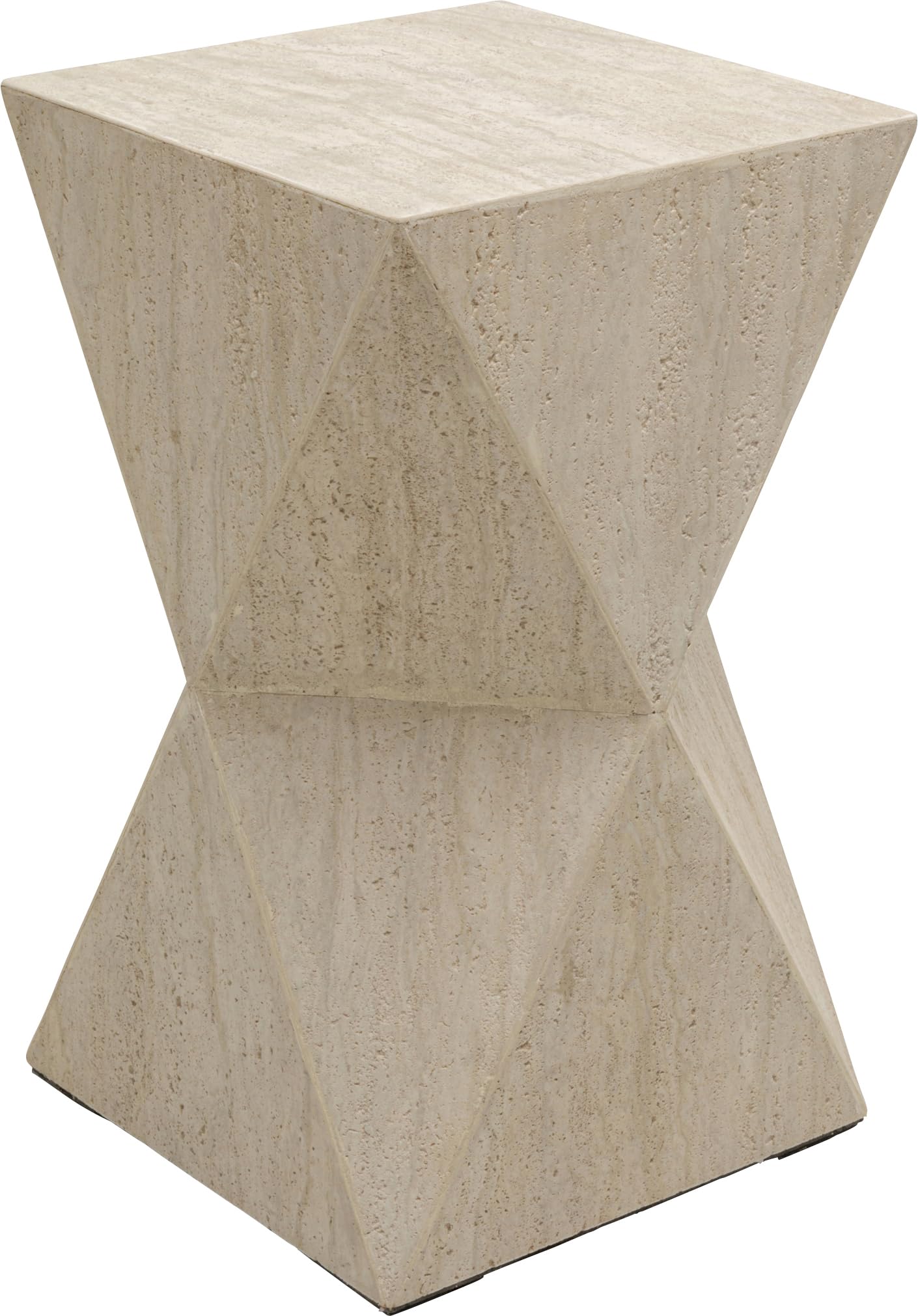 Kare Design Mesa Auxiliar Luxury Triangle Travertine, Beige, Aspecto Piedra, Altura 54cm, Moderno, Elegante, Mesa de Centro, Mesita de Noche, Decorativa, Decoración para Salón