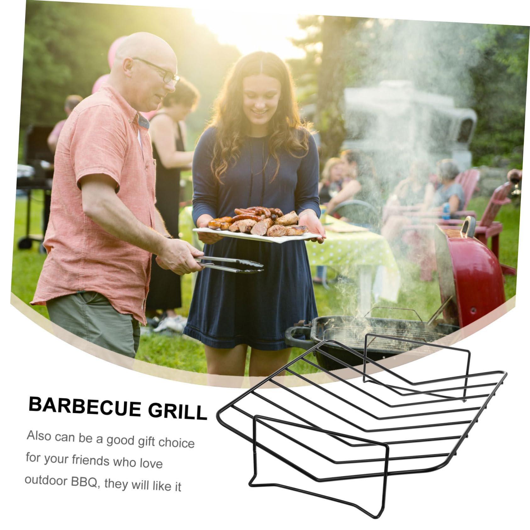 BESTonZON Supporto Grigliare Carne e Pollo Facilità Nero Leggero e Portatile per Barbecue in Acciaio al Carbonio per attività Barbecue All'aperto