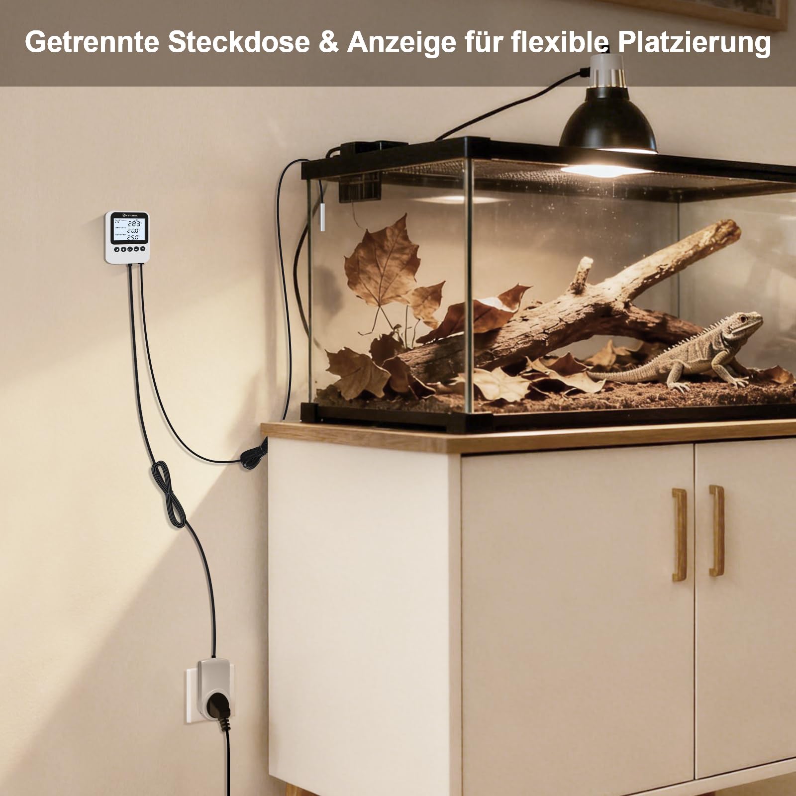 KETOTEK Digitaler Steckdosenthermostat mit Zeitschaltuhr 230V, Thermostat Steckdose mit Tag & Nacht Temperaturregler und 3m Fühler, Heiz- und Kühlfunktion für Terrarium Reptilien Gewächshaus