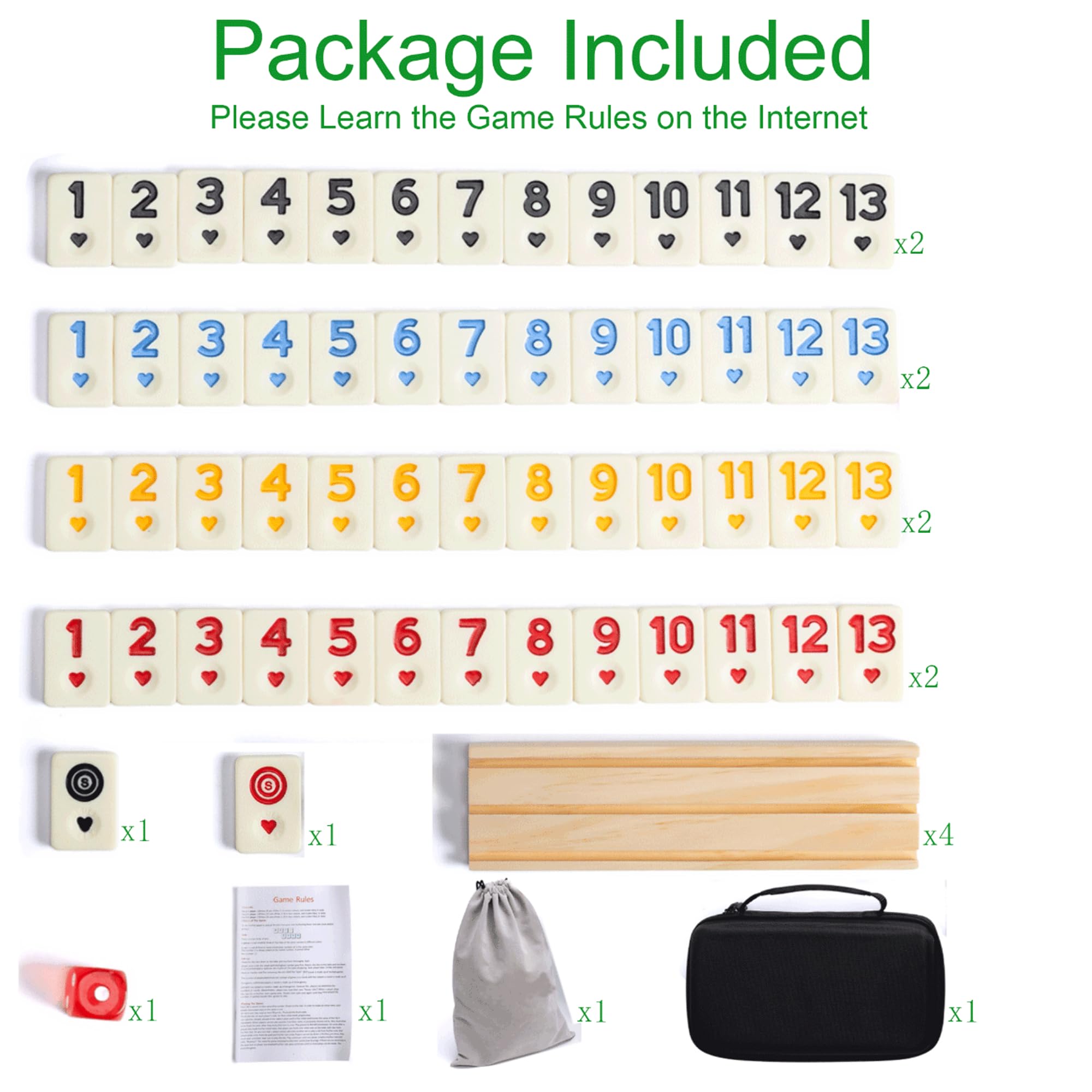 Jeux de cartes rami numériques améliorés, version de voyage pour 4 joueurs avec 4 supports en bois et 106 carreaux en mélamine, cadeau idéal pour homme et femme