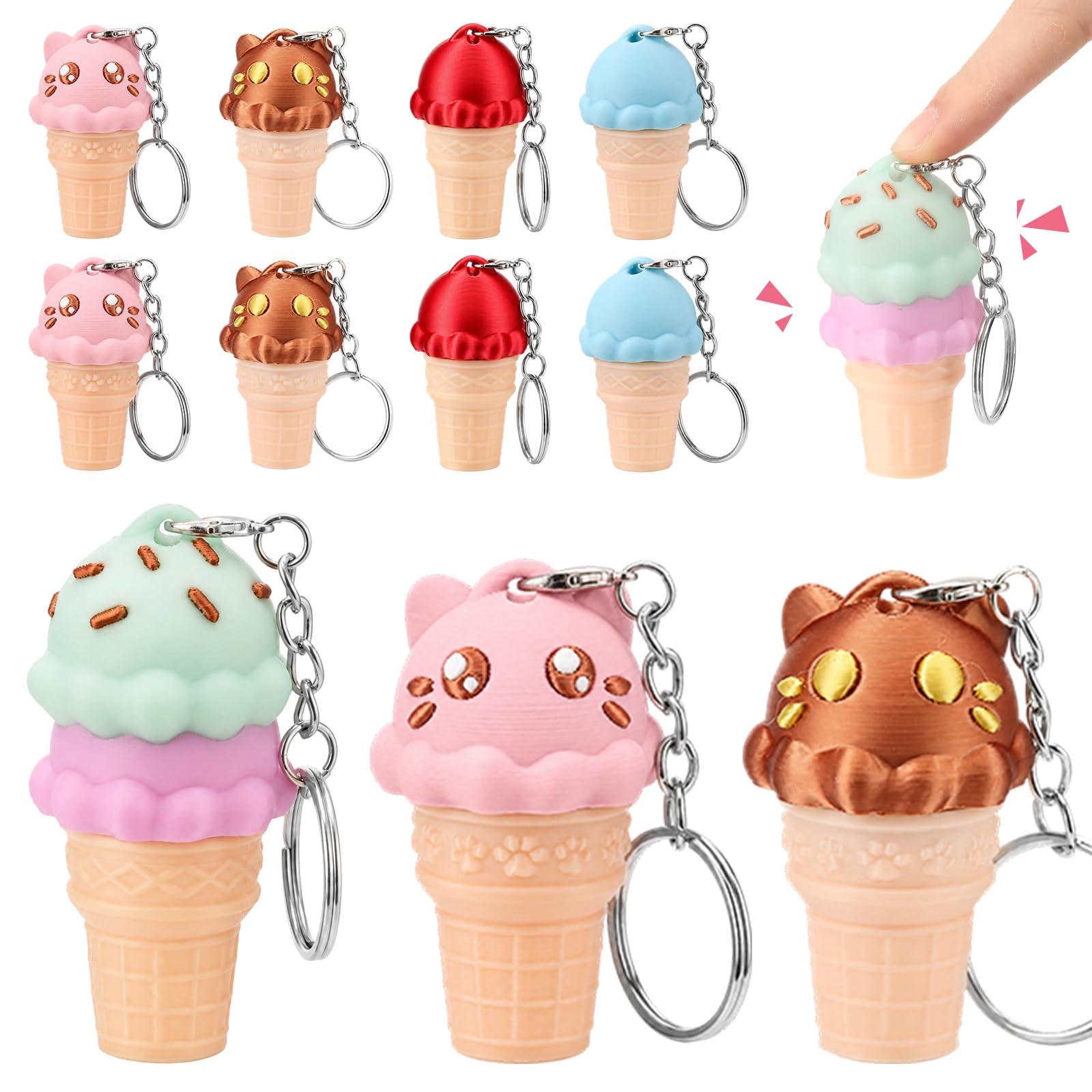 Kenning 10 Pcs Ice Cream Cone Clicker Fidget Keychain 3D Printed Fidget Toy | Ice Cream Keychain, Ice Cream Birthday Party Favors, Goodie Bag Stuffers, Adult Stress Relief Gifts, Daily Anxiety Relief Toy