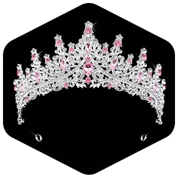 Silver Queen Crown and Princess Tiara for Women Bride Wedding Birthday Gift | Pink Crystal Rhinestone Royal Coronas Halloween Pageant Costume Party Prom Quinceanera Photo Props Cake Topper Christmas