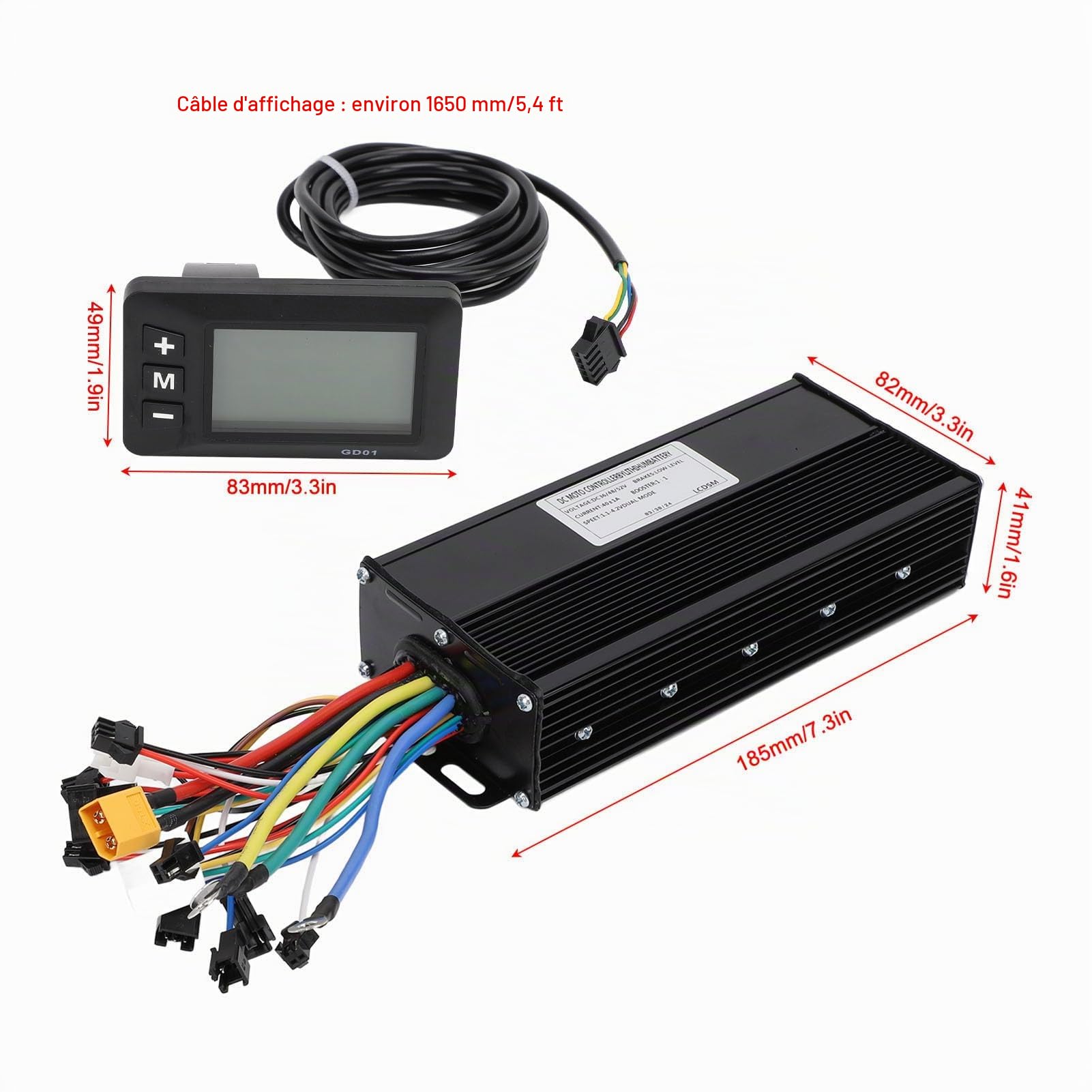 BuyWeek Kit de Contrôleur de Moteur sans Balais de Vélo Électrique, 36V 48V 52V 1500W 2000W 40A Contrôleur d'onde Sinusoïdale avec Panneau d'Affichage LCD GD01