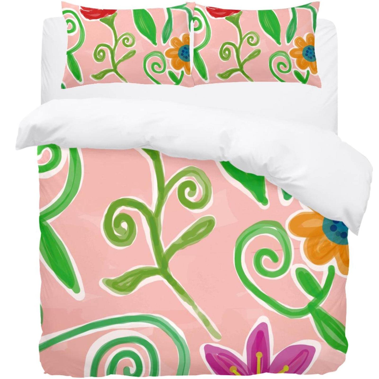 Parure de lit motif floral rose avec housse de couette Queen size respirante pour un grand confort