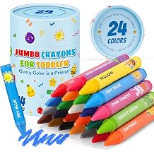 24 Colors Jumbo Crayons for Toddlers 1-3.Washable Non-Toxic Crayons for Kids 4-8.Easy to Hold Unbreakable Big Toddler Crayon for Toddler Coloring.Best Present for Easter Basket Stuffers,Holiday,Travel