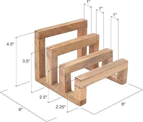 Miniatura 2 de 6 Inches Mango Wood Cutting Board Stand with 3 Sections for Kitchen, Natural