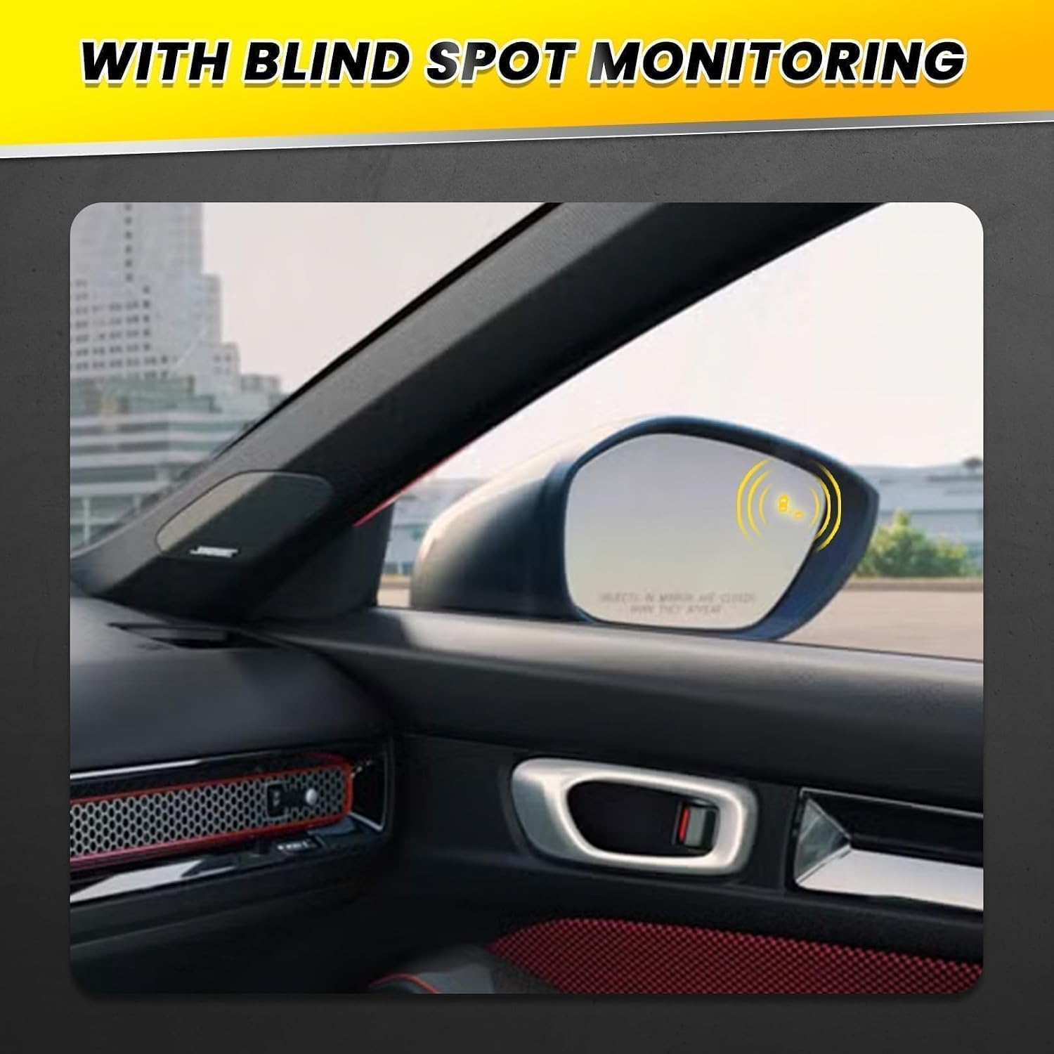 Right Side Mirror Assembly Compatible with Civic 2022-2025 7Pins | Blind Spot Monitor Heated Power HO1321351 76208T20A21 Match to Crystal Black Pearl Passenger Side Mirror