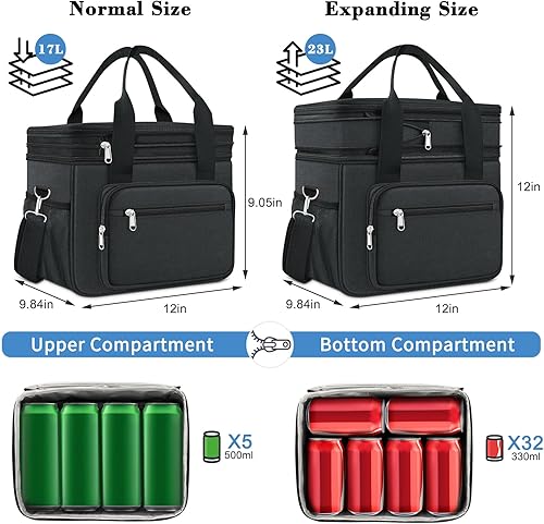 Miniatura 2 de Coobiiya Lonchera expandible para hombres, lonchera grande de 23 litros, bolsa de almuerzo aislada para el trabajoadultos con 4 paquetes de hielo y