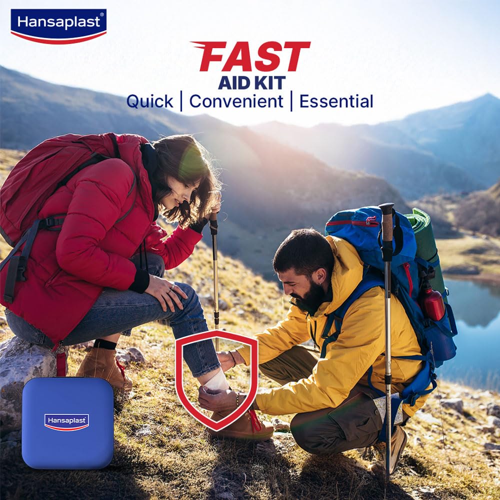Hansaplast Fast Aid Kit for Wounds & Bruises | First Aid Kit | 9 Items - 35 Pieces | Emergency Medical Kit for Home, Office, Travel, Car, Sports, Outdoor, Multi-Use Pack for Cuts, Wounds & Injuries | Lightweight & Compact 2