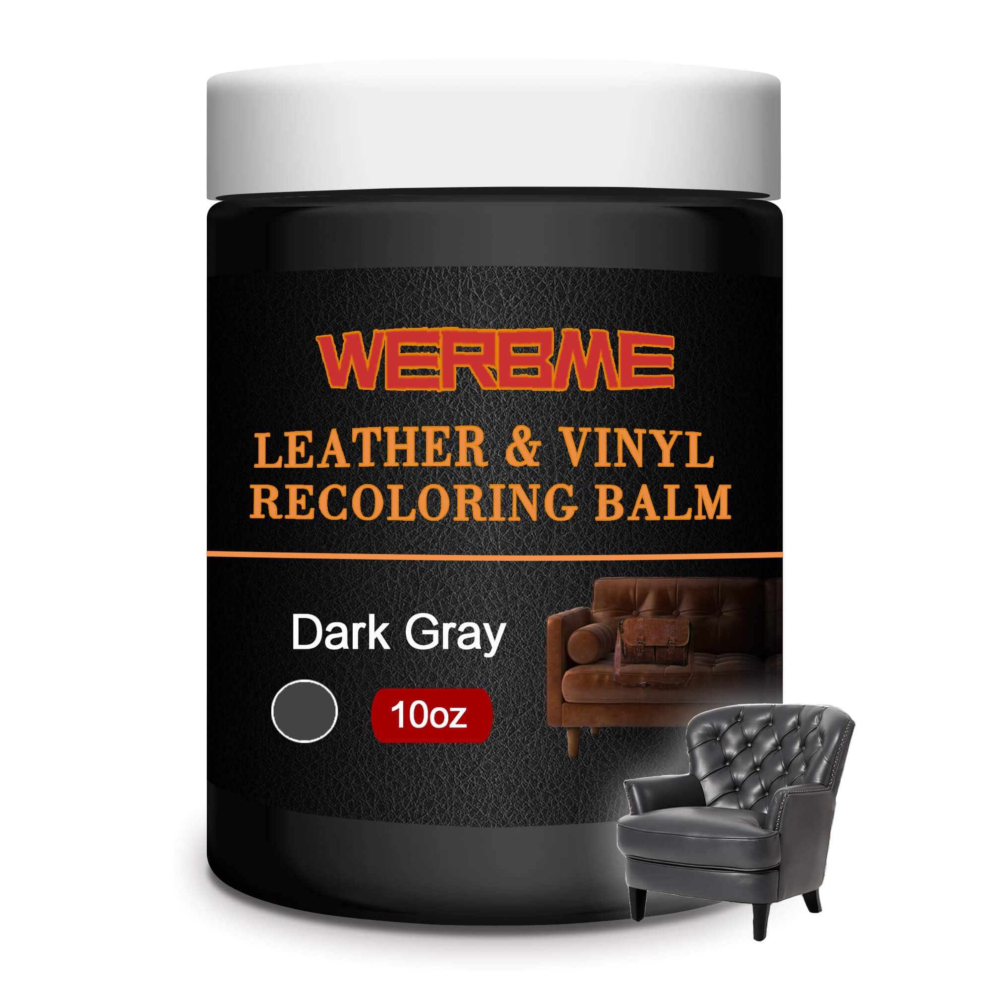 Leather Recoloring Balm & Color Restorer - 10 OZ Multipurpose Dye & Paint for Faded Leather Couches, Car Seats, Shoes | Fix Scratches on Clothing, Furniture & Accessories(Dark Gray)