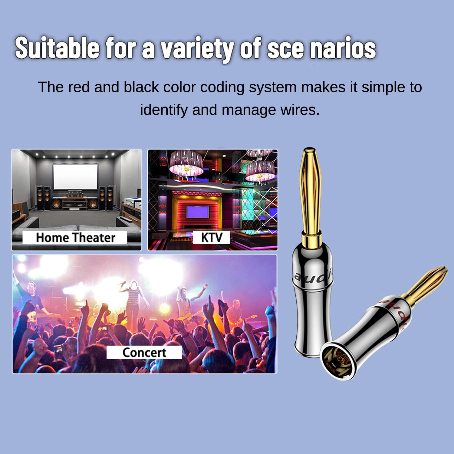 Viborg Audiocrast HiFi Speaker Banana Plugs Gold Dual Screws Locking Banana Connector Terminals 8 PCs (UST) - Image 7