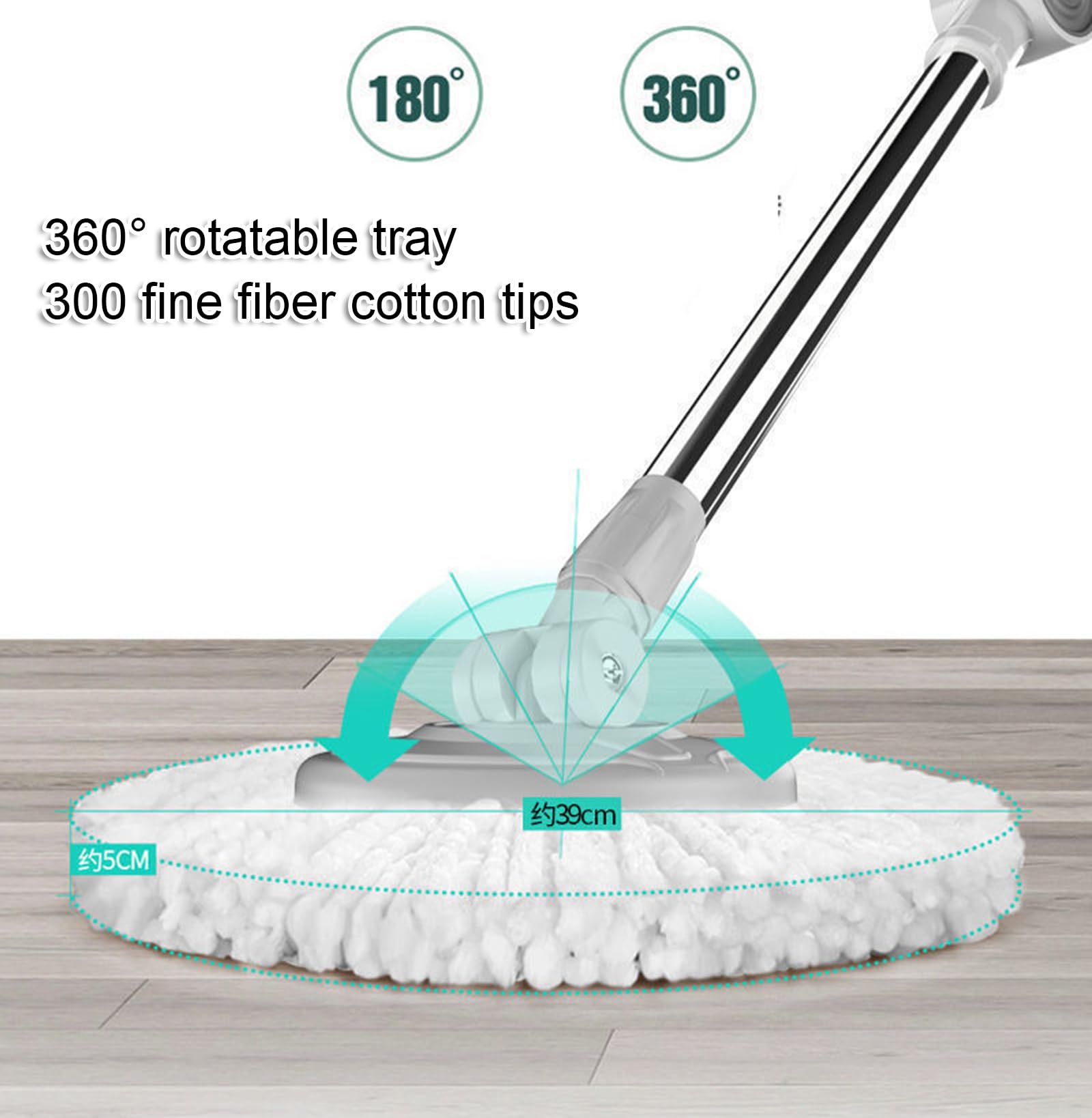 Mop Plano, Limpieza de baño sin Esfuerzo Rotación de 360 °/ergonómico y Ahorro de Tiempo para su Uso en Pisos de Madera, baldosas y mármol en Sala de Estar o Cocina