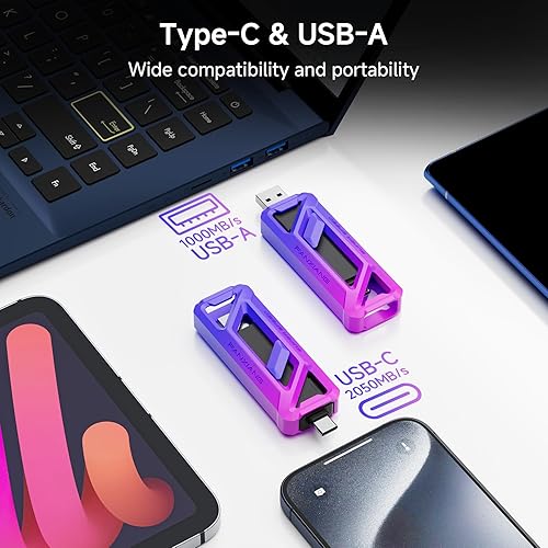 Miniatura 3 de fanxiang Unidad flash de 2 TB, hasta 2050 MBs USB 3.2 Gen2 × 2, con USB A + tipo C, unidad de memoria USB 2 en 1 para