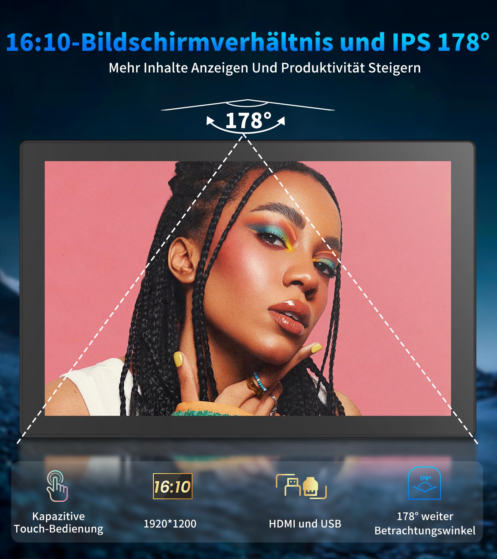 Golday 10,1 Zoll tragbarer Touchscreen (1920 x 1200) für Ras Pi (PI5/PI4/PI3B+/PI3/PI2/ZERO), IPS-Monitor mit Dual-Lautsprecher-HDMI-Schnittstelle, unterstützt Windows/Noobs/Kali-Linux (10.1)